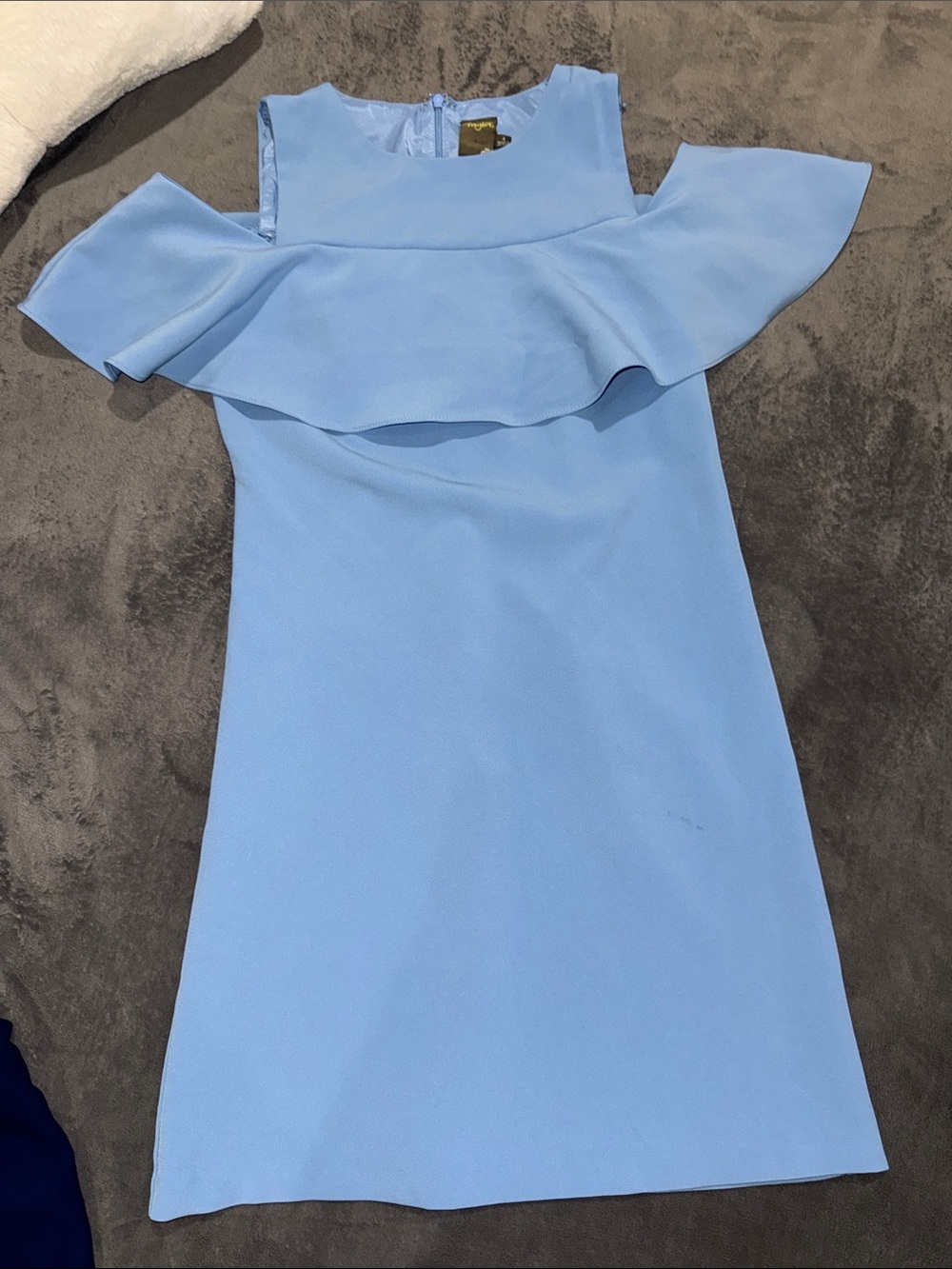 Taylor Sky Blue Cold-Shoulder Ruffle Midi Dress